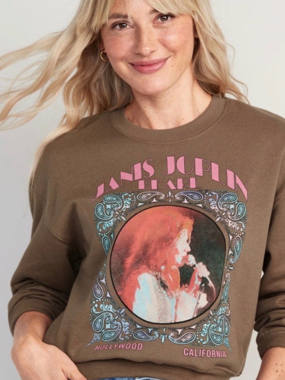 Janis Joplin Graphic Sweatshirt - Mocha Tan